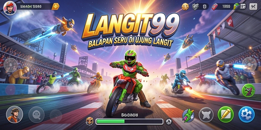 Screenshot utama LANGIT99 menampilkan aksi balapan yang mendebarkan di lintasan yang menawan.