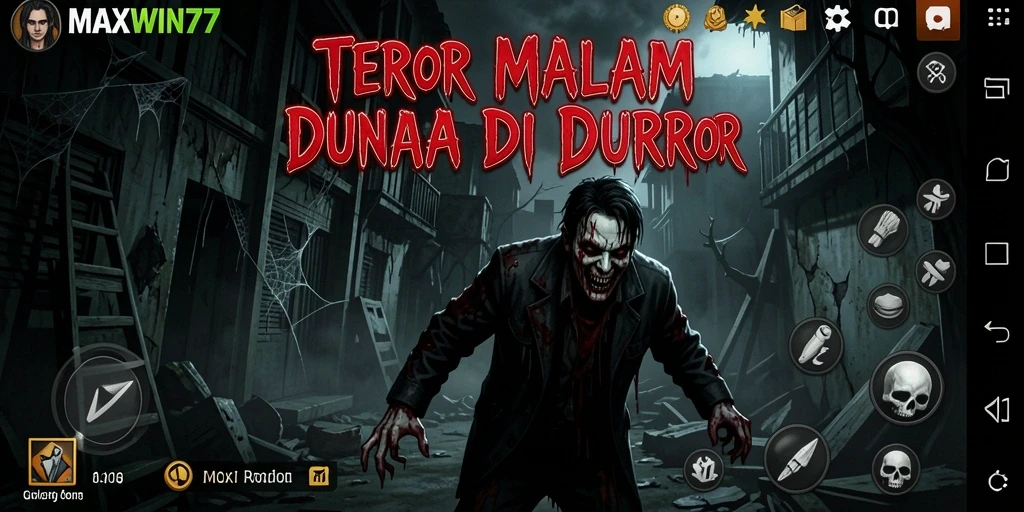 Screenshot gameplay MAXWIN77 dengan suasana mencekam dan monster menyeramkan.