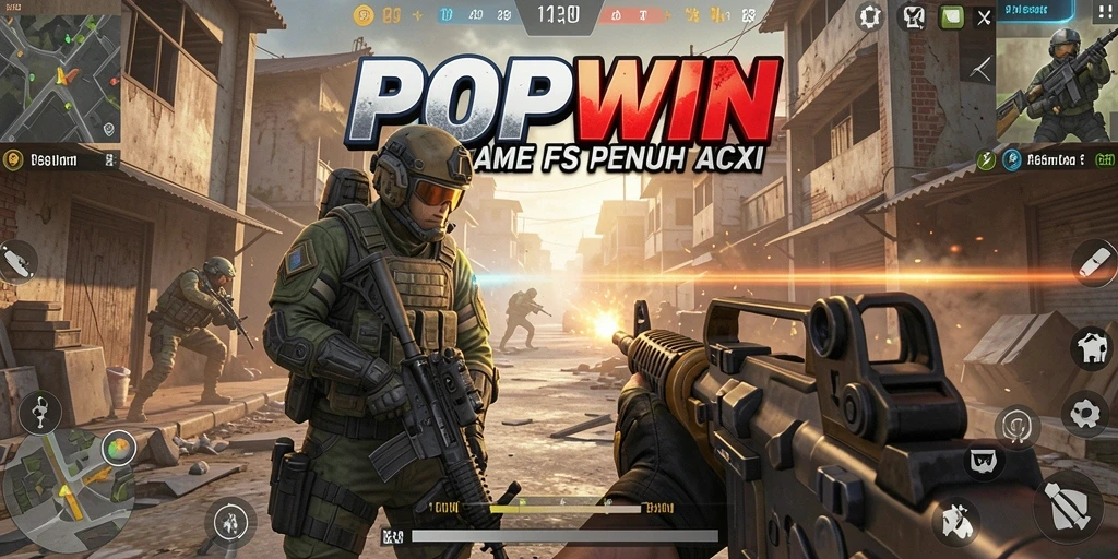 Tangkapan layar gameplay <strong>POPWIN</strong> yang menampilkan aksi tembak-menembak yang seru.