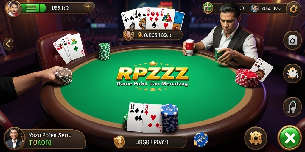 Tampilan gameplay RPZZZ dengan suasana bermain poker yang intens.