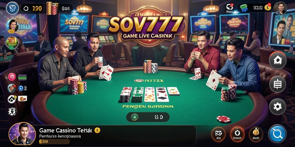 Screenshot gameplay SOV777 menunjukkan dealer profesional dan desain antarmuka yang menarik.